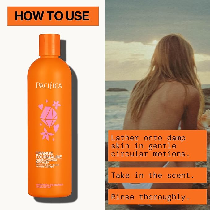 Pacifica Body Wash - Orange Tourmaline Super Hydrating Body Wash - Bath & Shower Gel - Clean Beauty, Vegan & Cruelty-Free Dermatologist Tested