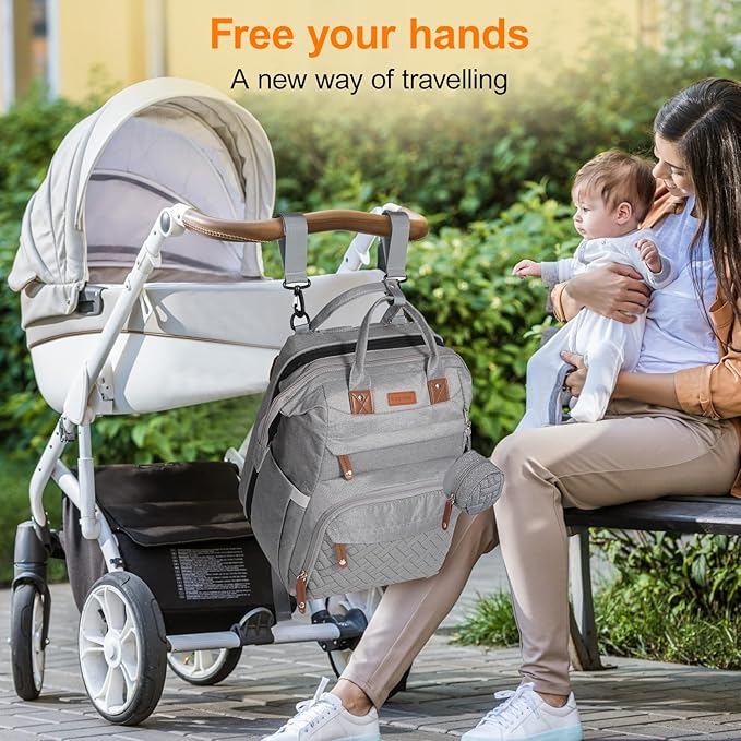 Baby Diaper Bag, Backpack with Changing Table, Unisex Baby Bag, with Diaper Pad, USB Charging Port, Insulated Pacifier Case, Multifunctional Waterproof Travel Diaper Bag, Gift for Newborn Baby (Grey)