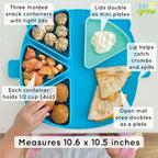 Silicone On-The-Go Snack Mat – Foldable Reusable Placemat with 3 Compartments and Lids – Travel-Friendly Baby and Toddler Snack Plate – Dishwasher Safe (Ocean)