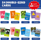 BenBen Flash Cards for Toddlers 1-3, Rip Proof & Waterproof, 84 Double-Sided Educational Flashcards, Alphabet, Number, Animal, Shape, Color, Objects Learning Cards for Kids Age 1 2 3 4