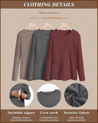 3 Pack Women's Nursing Long Sleeve Tops Breastfeeding Thermal Sweaters with Hidden Zipper Maternity Ribbed Shirts