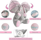 Aidiya Elephant Stuffed Animals Baby Gifts Peluches Ear Interactive Elephant Talking Singing Plush Toys for Girls Boys Gift Adjustable Volume 11.8" Set (Pink)