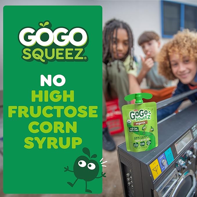 GoGo squeeZ Organic Applesauce and Fruit Puree, Variety Pack, Apple, Strawberry & Banana, 3.2 oz (Pack of 12), Unsweetened Organic Fruit Snacks for Kids, No Gluten, Nut & Dairy, BPA Free Pouches