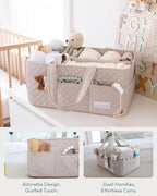 Lily Miles Baby Diaper Caddy Organizer, Quilted Nursery Storage Organizer for Newborn Essentials and Diaper Changing Station, Gift for Baby Shower and Registry Must-Have (Soft Sand)