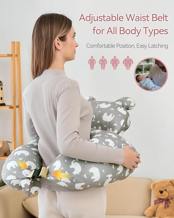 Nursing Breastfeeding Pillow with 2 Removable Cotton Covers, Ultra Soft Baby Feeding Pillow for More Support for Mom & Baby with Adjustable Waist Strap, Machine Washable, Plus Size