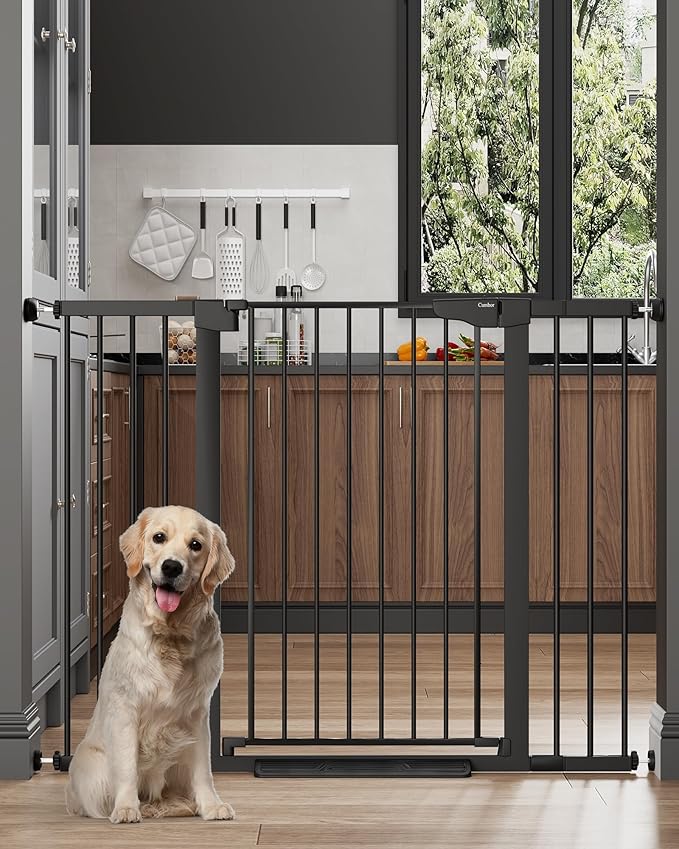 Cumbor 36" Extra Tall 29.7"-51.5" Baby Gate for Stairs, Easy Wall Through Dog Gates for Doorways Extra Wide, Pressure Mounted Tall Pet Gate Indoor, Safety Auto-Close Child Gate for Kids, Black