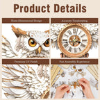 3D Puzzles for Adults Clock-Snowy Owl Design Model Kit-Mechanical DIY Pendulum Clock with Roman Numerals-Desk Home Office Decor Personalized Gift for DIY Lovers