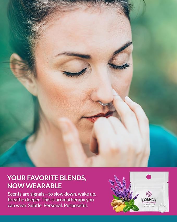 Essence Wearable Aromatherapy Nasal Diffuser – Nausea Relief Essential Oil Nose Ring – Personal Scent Clip for Travel, Work & Everyday Use – Made in USA