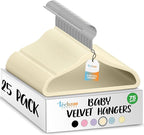 25 Premium Baby Velvet Hangers - 11.8 Inches Non-Slip & Ultra-Slim Baby Hangers for Space-Saving & Children Clothes - 360 Swivel Hook, Strong & Durable Infant & Toddler Clothes Hanger - Beige