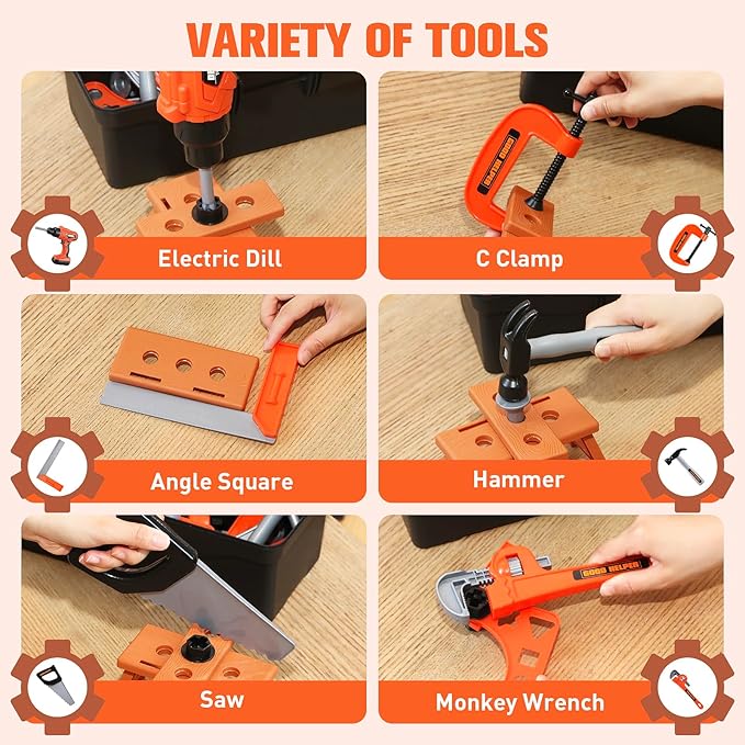 Kids Tool Set – Zealous 48 pcs Toddler Tool Set with Tool Box & Electronic Toy Drill, Pretend Play Kids Toys, Toy Construction Tools for Kids Ages 3,4,5,6,7,8 Years Old (A-Orange)