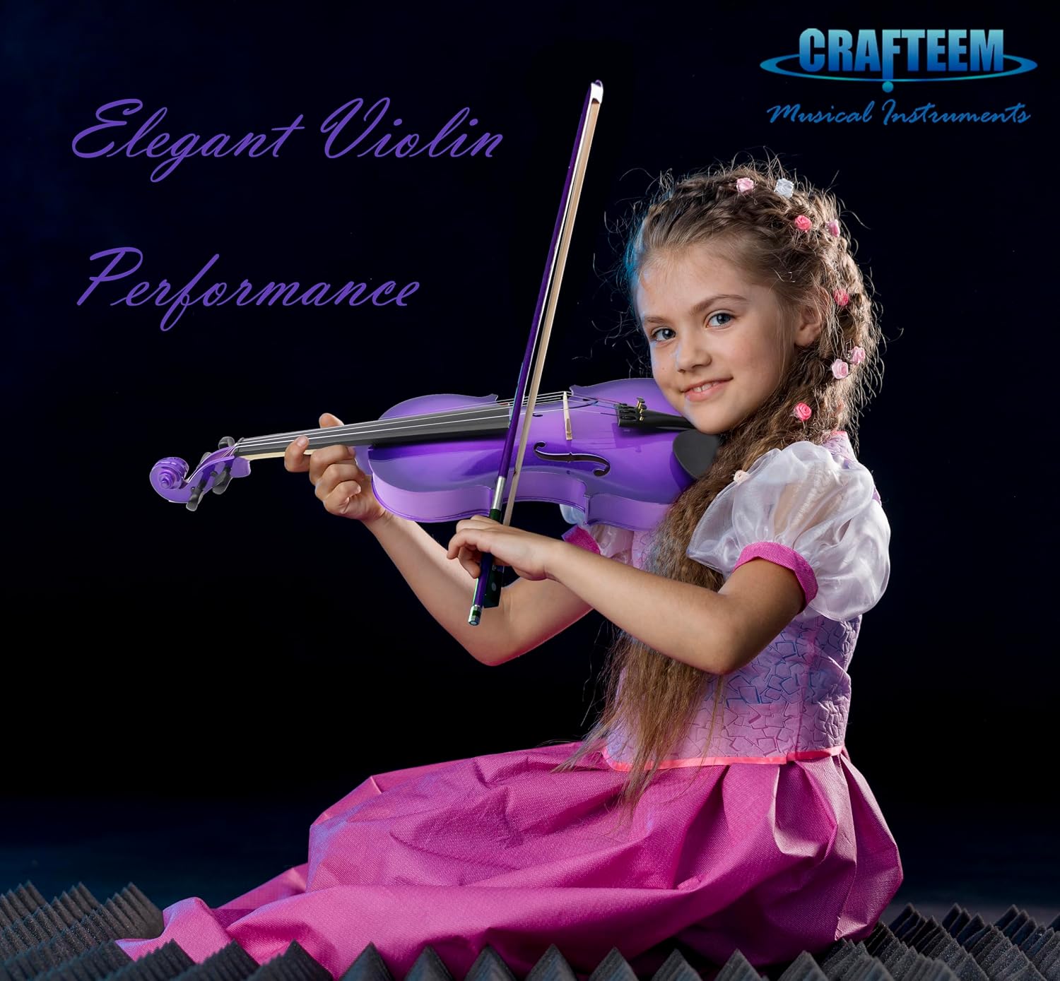 1/4 Fiddle Purple Colored Premium Violin Outfit for Beginners Adults Kids With 5 Color Fingering Tape- Handcrafted Student Beginner Violin.(Purple, 1/4)