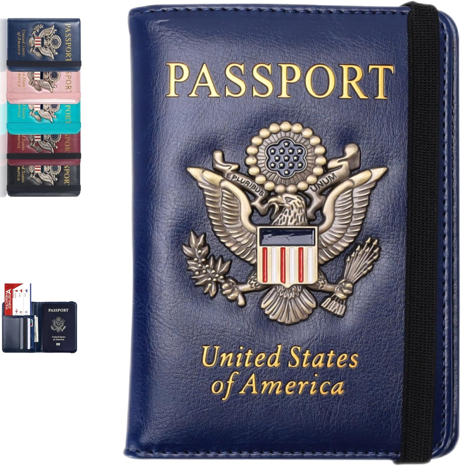 Passport Holder Cover Travel Wallet RFID Blocking Leather Family Passport Wallets Organization Personalized Wallet for Men or Women(blue)