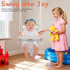 Wooden Hanging Baby Swing with Soft Safety Belt, Cozy Infant Swing Seat for Indoor & Outdoor Use, Adjustable Height, Includes Mounting Hardware – Suitable for Babies & Toddlers（Fox-Themed in Gray