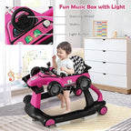 HONEY JOY 4-in-1 Baby Walker, Activity Push Walker w/3 Adjustable Heights, Smooth Wheels w/Adjustable Speed, Padded Seat, Music & Light, Foldable Car Walker for Baby Boys Girls Age 6 Months+ (Pink)
