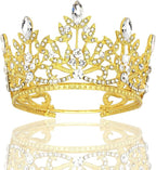 CAVETEE Mini Crown Cake Topper, Small Princess Tiara Crystal Crown Flower Bouquets Accessories for Cake Topper, Flower Arrangements and Decorations (gold)