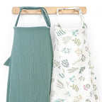 Muslin Nursing Cover for Breastfeeding, Privacy Breathable Breastfeeding Cover with Arch Neckline for Mom, 100% Cotton Nursing Apron, Floral and Green