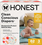 The Honest Company Clean Conscious Diapers for Delicate Skin | Up to 100% Leakproof | Hypoallergenic, Fragrance Free | Girl Prints | Club Box, Size 3 (16-28 lbs), 62 Count (Prints May Vary)