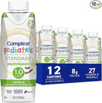 Compleat Pediatric Standard 1.0 Plant-Based Vanilla Nutrition Shake, 8g of Protein, 27 Vitamins & Minerals - Vegan Tube Feeding Formula, 8.45 Fl Oz (Pack of 12)