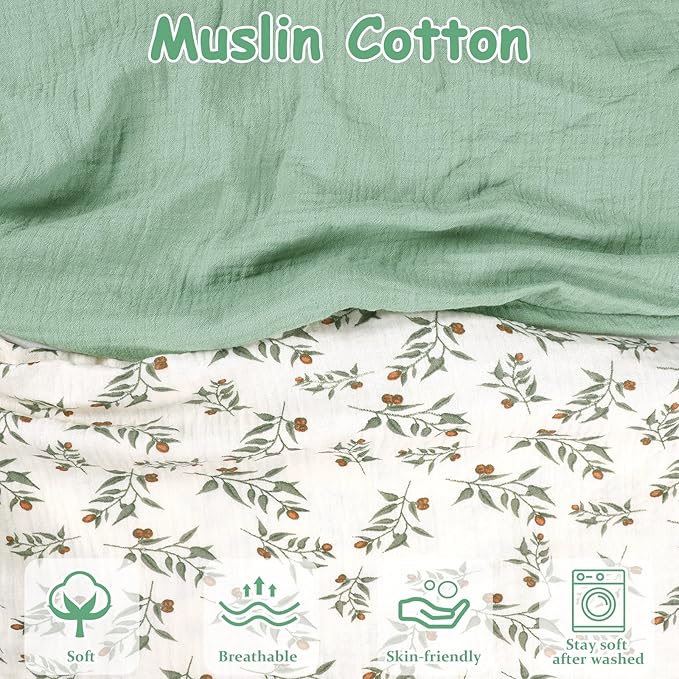 Hooyax Muslin Nursing Pillow Covers 2 Pack, Soft and Breathable Nursing Covers for Breastfeeding Pillows, Adorable Infant Feeding Pillow slipcover for Baby Boy and Girls (Green Leaf)