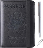Passport Holder Cover Wallet Travel Essentials Leather Rfid Blocking Case Vacation Luggage Must Haves Travel Accessories for Men Women (116#Black)