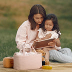 Diaper Caddy Organizer, Empty Gift Basket for Newborn Essentials, Baby Storage Basket, Stylish Gift Bag for Baby Shower, Boys and Girls – Small, Light Pink