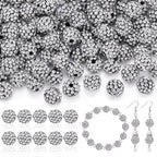 105pcs 10mm Rhinestone Beads for Jewelry Making, Black White Shiny Round Disco Ball Beads Bulk, Sparkle Crystal Clay Christmas for Bracelet Baseball Necklace Earring Crafting and DIY
