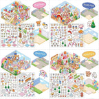DIY 3D House Stickers, Cute 3D Cartoon Scene for Adult Kids Relief Stress Pass The Time,Cute Make Your Own House Stickers for Gifts Paint by Sticker.(4 Set)