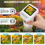 Rechargeable Digital Microscope for Kids 1200X - 2'' LCD Screen STEM Toy with 32G SD Card for Photo/Video, Portable Pocket Microscope for Boys Girls Ages 6,7,8-12, Science Kit Gift Birthday Christmas