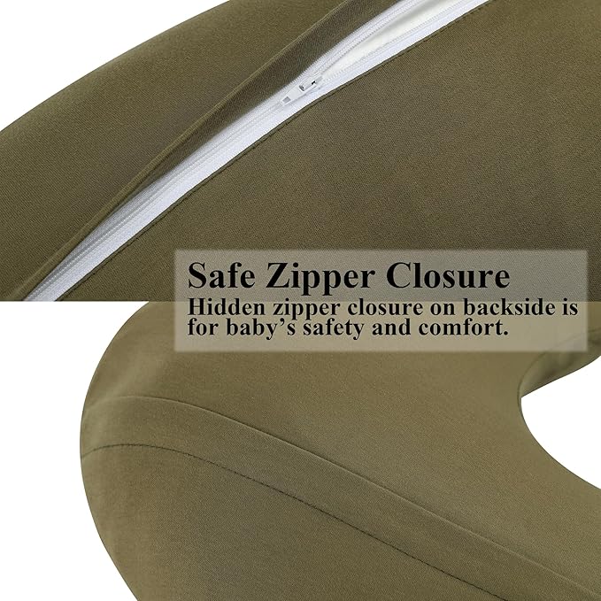 Onacosht 100% Organic Cotton Nursing Pillow Cover Soft Breathable Jersey Feeding Pillow Slipcover Fits Standard Infant Nursing Pillow or Positioner for Baby Boy and Girl, Olive