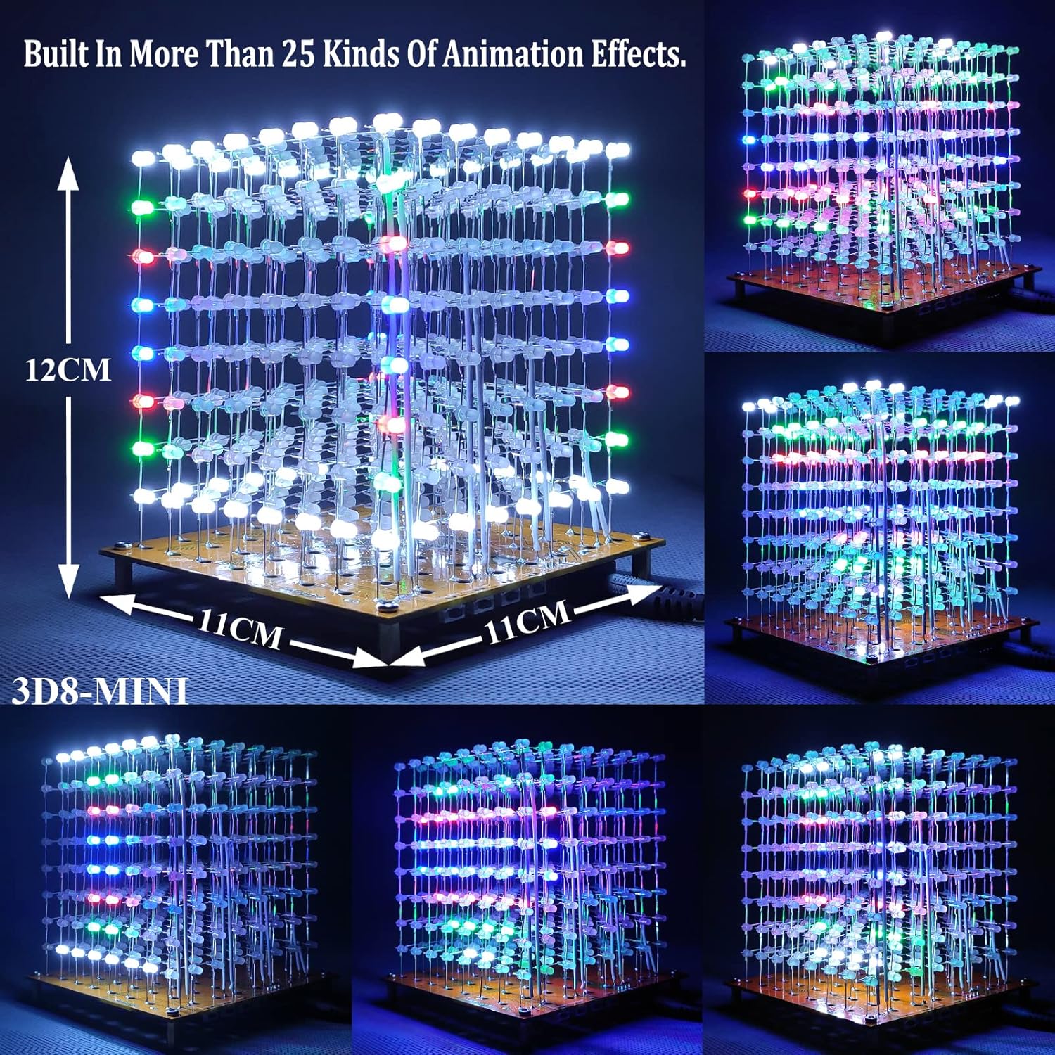 MINI 3D Led Cube DIY Electronics Kit Soldering Project Kit (3D8MINI-MULTI-KIT)