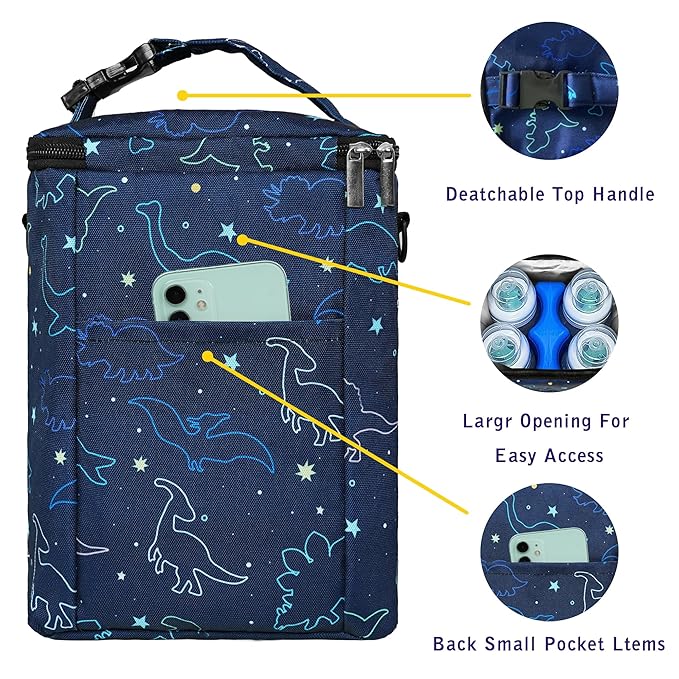 Breastmilk Cooler Bag with Ice Pack Fits 4 Bottles Up to 9 Ounce - Insulated Baby Bottle Cooler for Nursing Moms on the Go with Strap