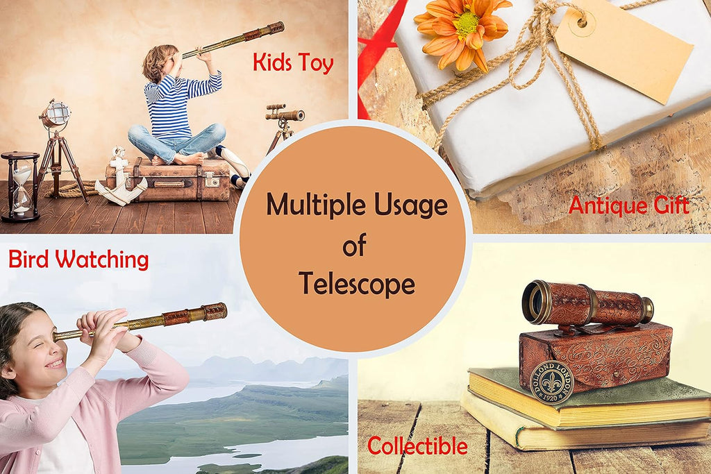 RII Antique Decor Spyglass, Pirate Telescope with Leather Case, Handheld Telescope for Adventure Enthusiasts, Monocular Nautical Decor for Gifting, Travellers, Dolland London, 17.5"