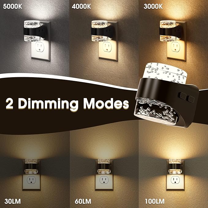 Briignite LED Night Light Plug into Wall[2 Pack] Dimmable Night Light with Bubble Design 3000K/4000K/5000K & 3 Brightness Levels for Baby Nursery, Hallway, Bathroom, Kids Room, 3CCT