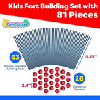 Power Your Fun Fun Forts Kids Tent - 81 Pack Fort Building STEM Toys Kit, Construction Toys Play Tent Indoor and Outdoor Playhouse for Kids with 53 Rods and 28 Spheres (Red, Blue)