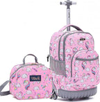 NEW TILAMI 18" Kids Rolling Backpack for School - Waterproof, Durable, Stair-Climbing, Variety of Colors Patterns for Girls & Boys, Cute Pink Unicorn