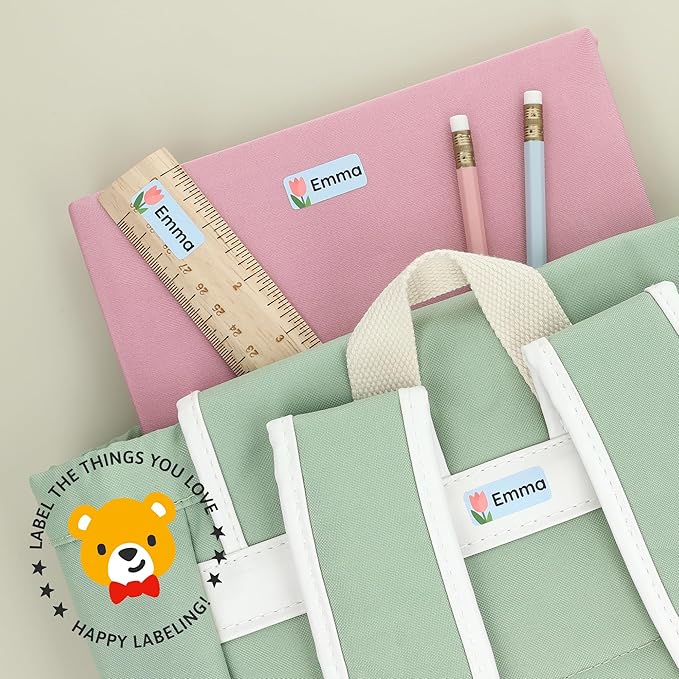 Personalized Name Labels for Kids (120) – Custom Waterproof & Durable Stickers for Clothing, Daycare, Office & School Supplies - Flowers