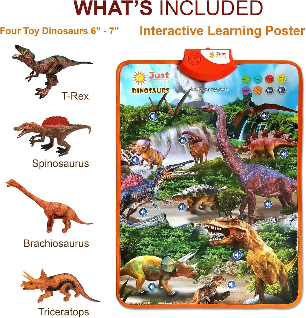 Just Smarty Interactive Dinosaur Toys Learning Poster | Dinosaur Toys for Kids 3-5 | Spinosaurus, Brachiosaurus, Trex, Velociraptor, Ankylosaurus and Other Reptile Toys | Best Dinosaur Party Favors