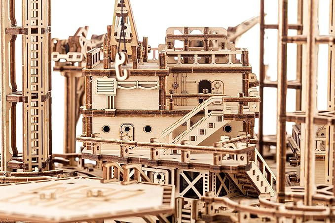 Wood Trick Offshore Rig Platform Wooden 3D Puzzles for Adults and Kids to Build - Interactive Movable Platform - Wooden Models Engineering DIY Project Mechanical 3D Wooden Puzzles Model Kits for Adult
