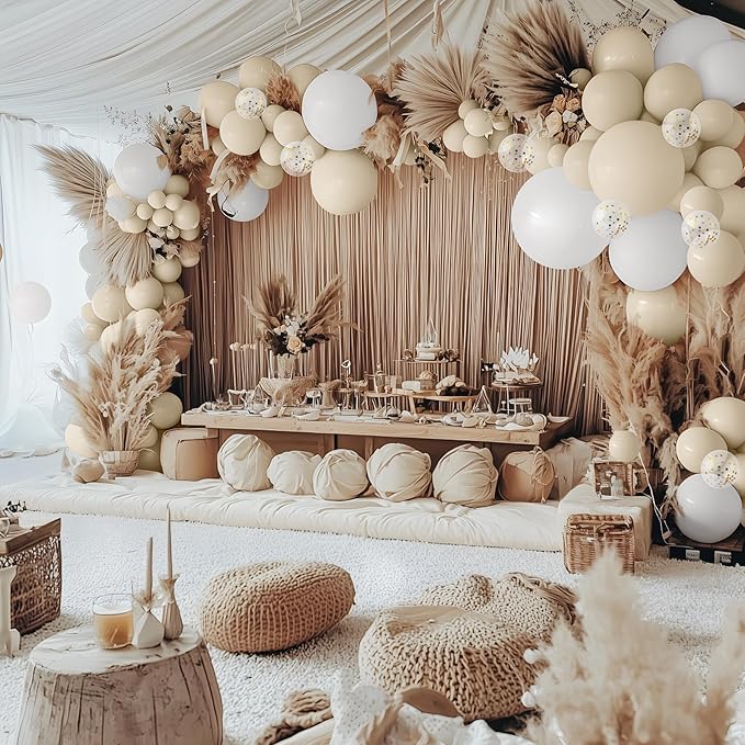 JOYIN 150 Pcs Sand White Balloons, Different Sizes 18 12 10 5 Inch Sand White Latex Balloon Arch Kit with Instruction for Birthday Party Graduation Wedding Holiday Decoration