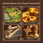 LED 3D Wood Puzzle Fantasy Airship Model - Steampunk DIY Craft Kit with LED Lights – Intricate Wooden Airship Model Building Set for Teens and Adults(Green)