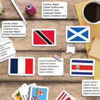 Zastic! World Flags Flashcards - 245 Country Flags, Capitals, Languages & Continents - Gloss Laminated Kids Geography Flash Cards