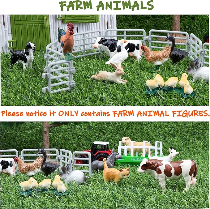 Toymany 14PCS 0.6-2.5" Tiny Farm Animal Figures Toy, Detailed Texture Farm Figurines Cake Topper, Easter Eggs Birthday Gift School Project for Kids Children Toddlers
