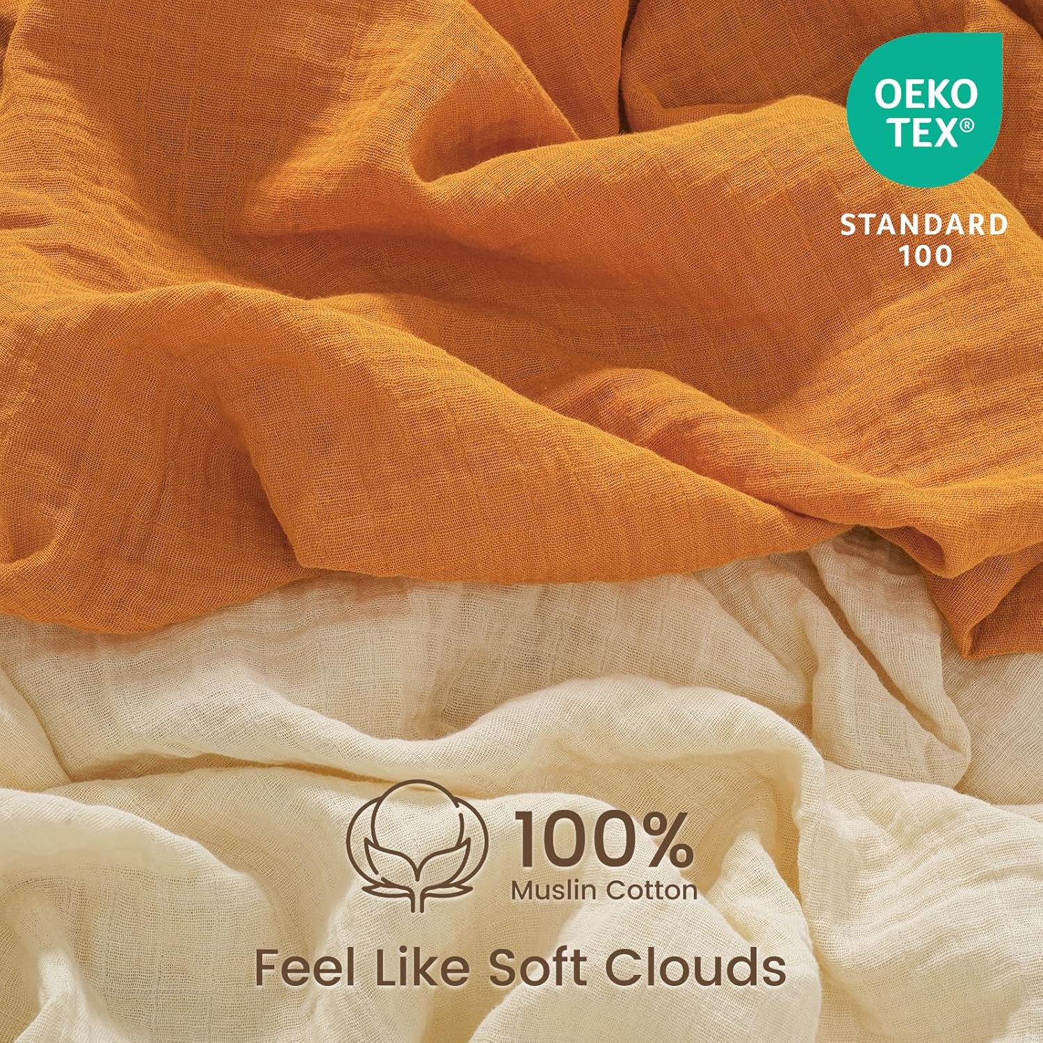 david's kids Muslin Crib Sheets for Boys Girls, 2 Pack 100% Cotton Soft Breathable Fitted Baby Sheet Set, 28x52 Inch Fits Standard Crib and Toddler Mattresses, Beige & Ginger