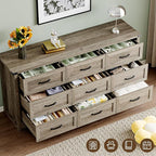 9-Drawer Dresser for Bedroom, Modern Wooden Chest of Drawers with Metal Handles, Anti-Tipping Design, Sturdy and Stable Storage Organizer for Living Room, Entryway, Home Office
