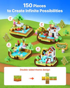 VEVOR Magnetic Blocks, 150 PCS Forest Castle Set, Magnetic Building Cubes for Kids, STEM Montessori Sensory Toys for Christmas Birthday Gift, Construction Stacking Toy for 3+ Years Old Boys & Girls