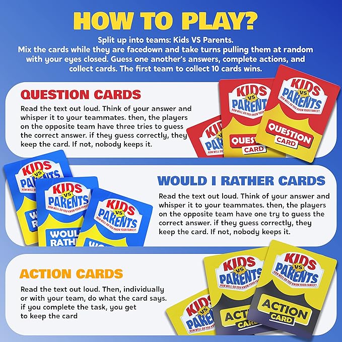 Kids VS Parents – A Hilarious Family Game with Conversation Starters & Fun Challenges – Card Game for Kids, Teens & Adults | Perfect for Game Night, Travel, or Gifts