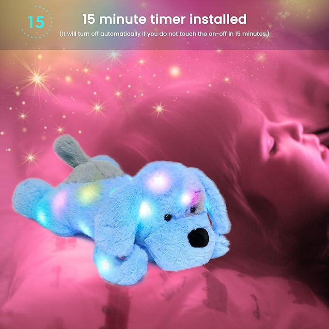 Hopearl LED Plush Puppy Light up Stuffed Animal Dog Floppy Pup Night Lights Glow in The Dark Christmas Winter Birthday Gifts for Kids Toddler Girls, Blue, 17''