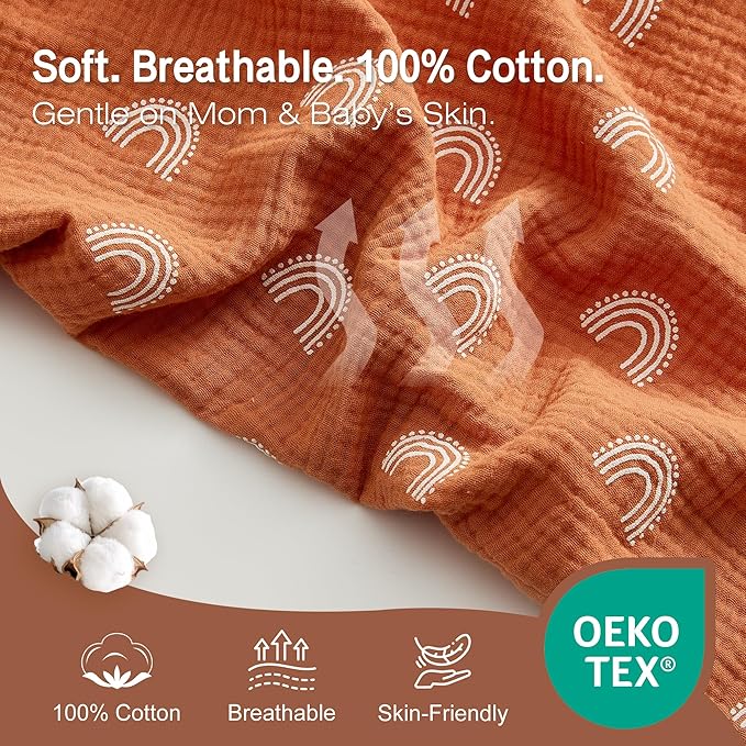 Nursing Cover 100% Cotton Breastfeeding Cover Privacy Muslin Stylish Full Coverage Nursing Scarf Gift Packaging (Rainbow Gradient)