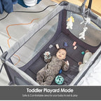 Baby Bedside Bassinet Sleeper,5-in-1 Pack and Play with Full-Size Bassinet,Baby Playard with Changing Table,Storage Shelf,Music Mobile with Soft Toys for Newborn to Toddlers (Grey)