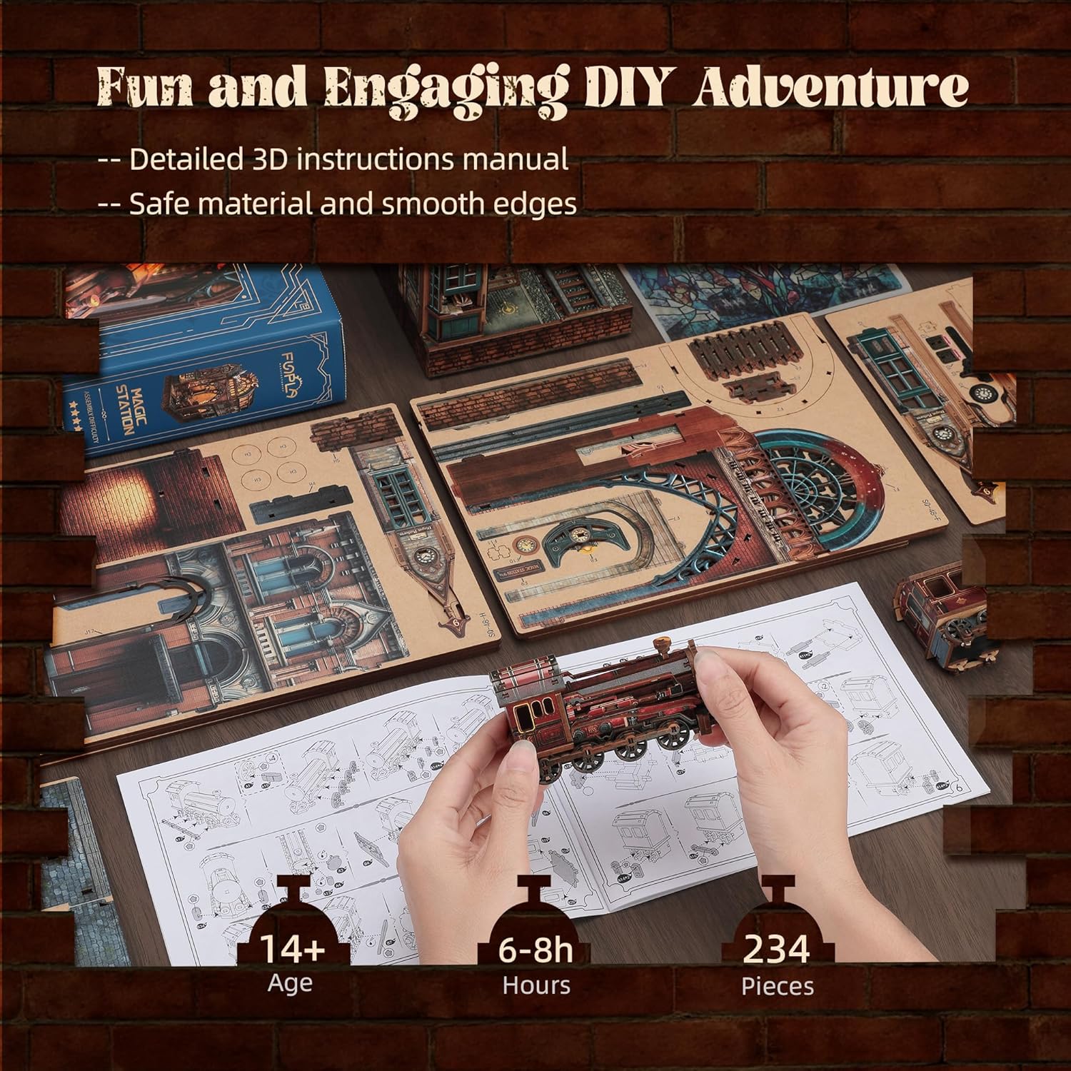 LED 3D Puzzle Magic Station Book Nook Kit - Interactive 3D Wood Puzzle LED Magical Miniature with Infinite Extension Space - DIY Bookshelf Insert Decor Gifts